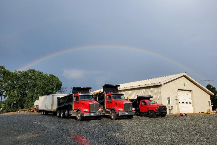 red trucks and rainbow